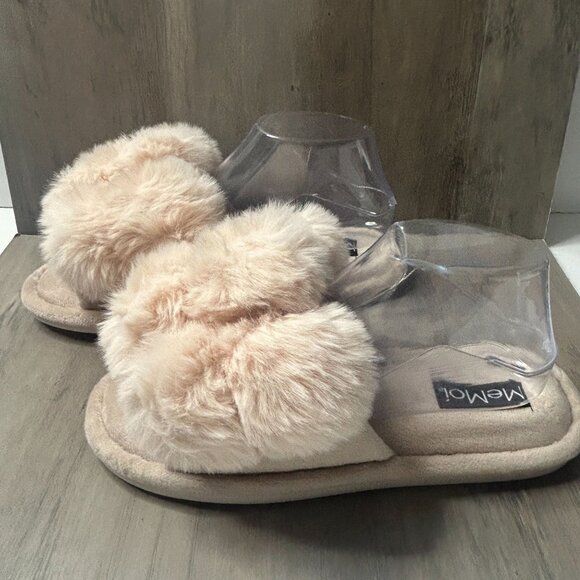 MeMoi Luxe Pom Pom Memory Foam Plush Slippers Medium Sizes 7-8 Soft Pink/Peach - Picture 5 of 8